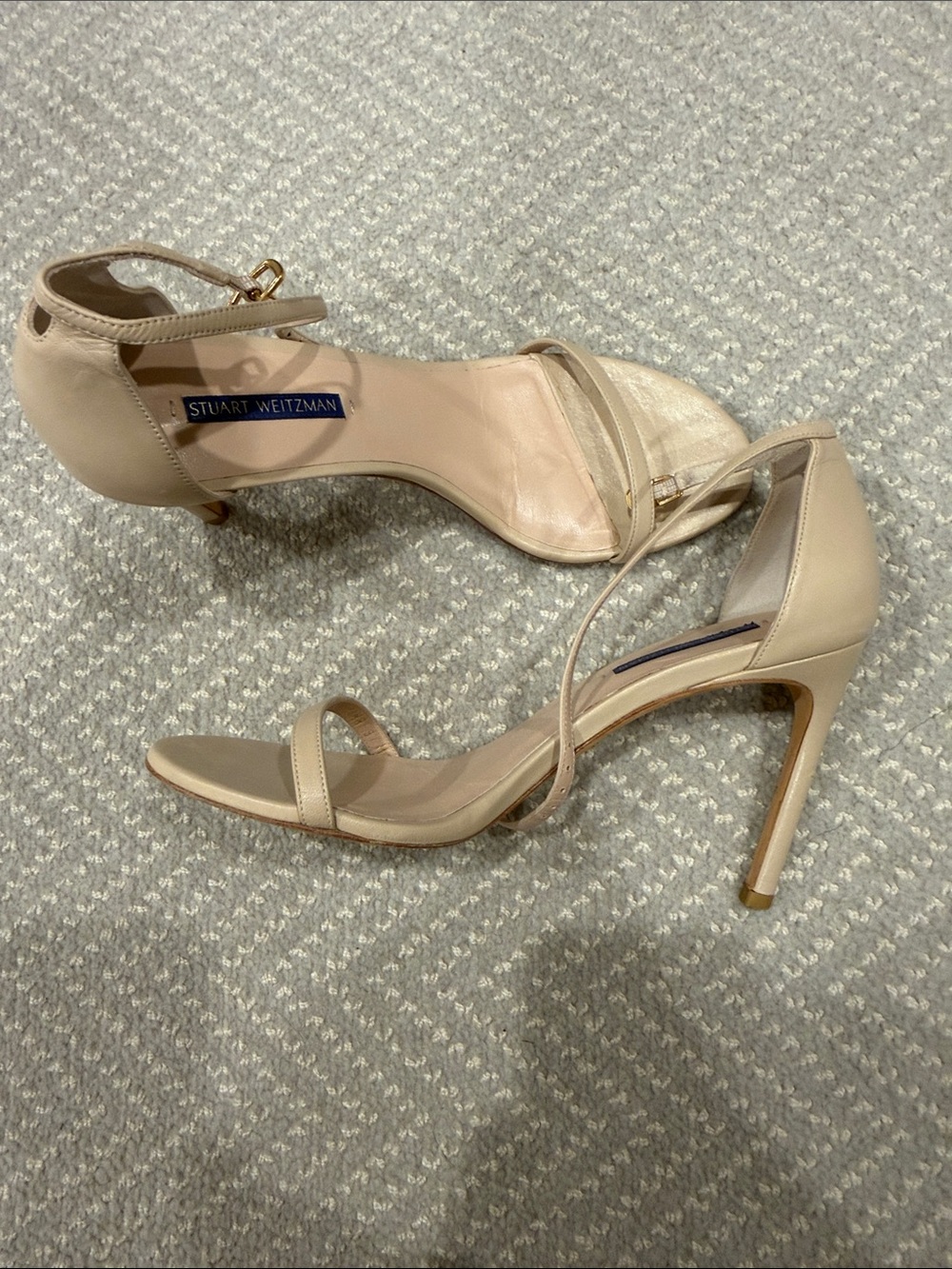 Stuart Weitzman Beige Nude Ankle-Strap Stiletto Sandals